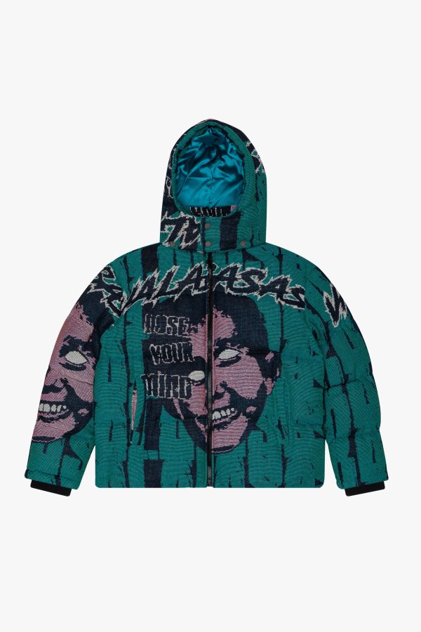 WARMTH OF WONDER  DEEP PEACOCK BLUE TAPESTRY PUFFER JACKET Hot on Sale