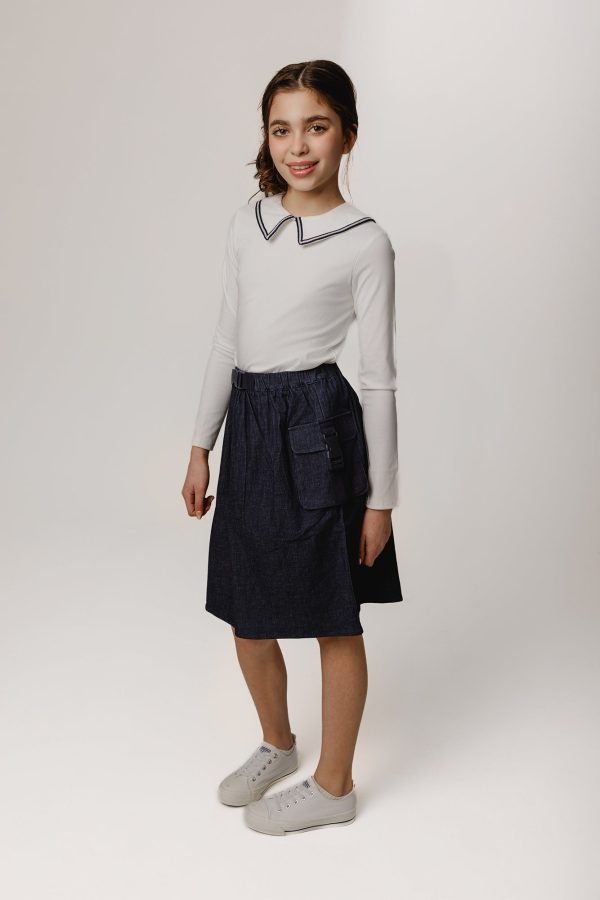 Dark Denim Buckle Skirt For Sale - Image 2