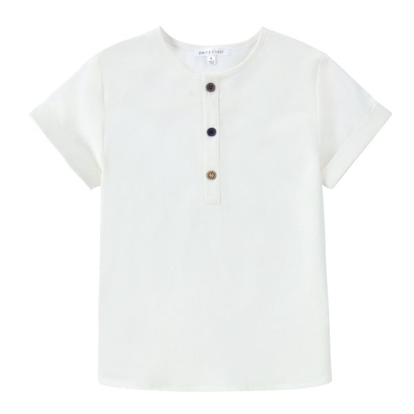 White Linen Mandarin Shirt- Short Sleeve Fashion