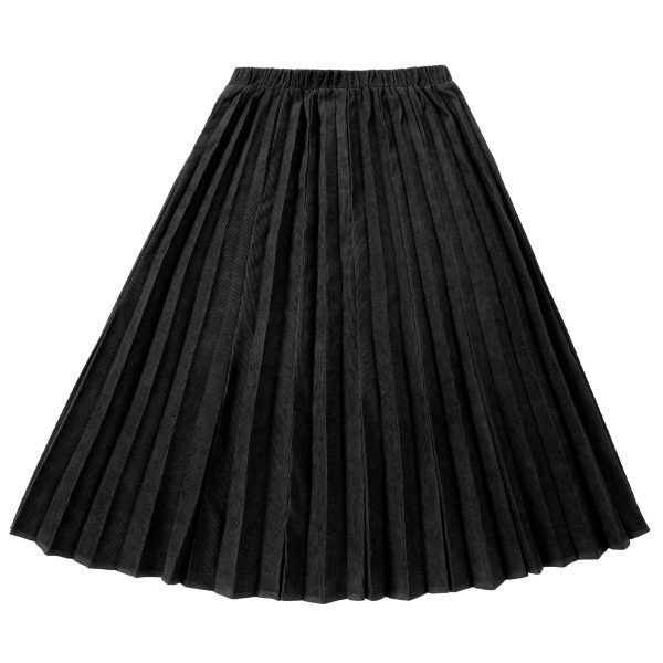 Black Corduroy Midi Sunburst Pleated Skirt on Sale