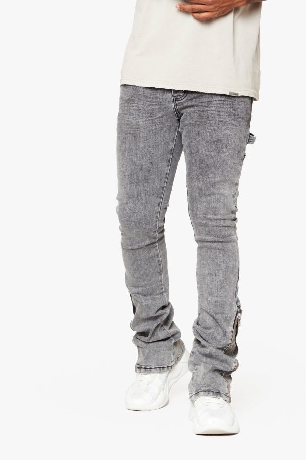 STREAMLINE  GREY WASHED STACKED FLARE JEAN Hot on Sale - Image 4