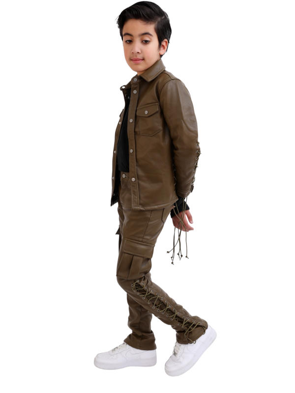 VPLAY KIDS LEATHER BUTTON DOWN  NEO  OLIVE Online now - Image 4