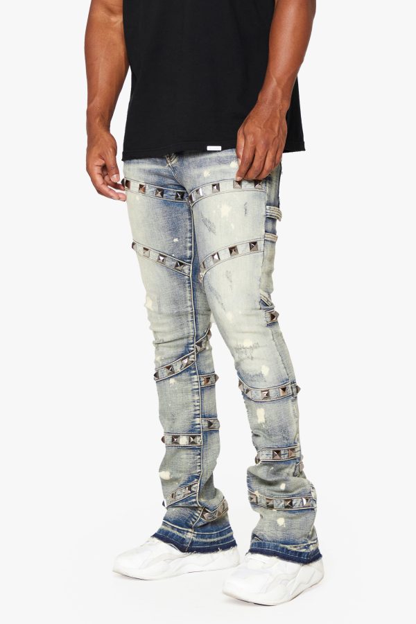 PYRGOS  BLUE WASH STACKED FLARE JEAN Cheap - Image 5